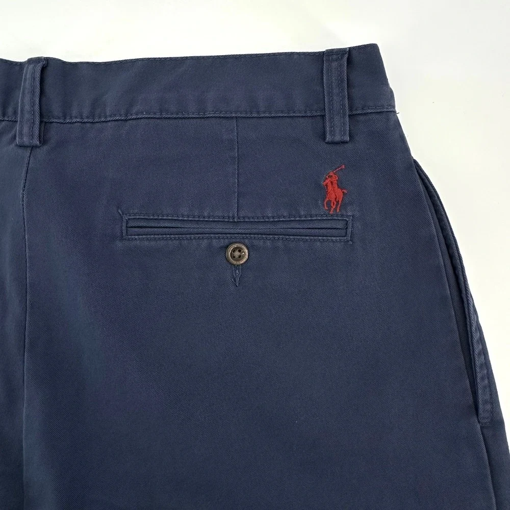 VTG Polo Ralph Lauren Mens Tyler Fit Pleated Chino Shorts Blue Cotton Size 33